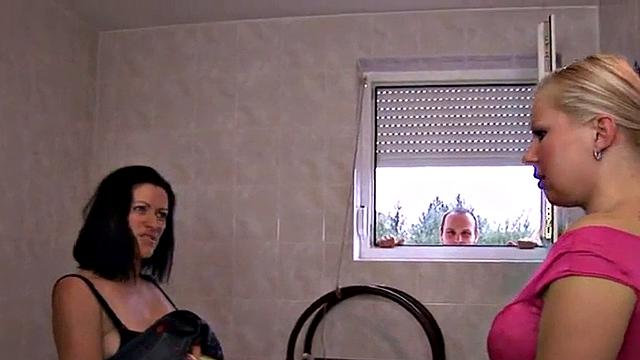 Dirty nympho feminas fuck guy in threesome with sex toys