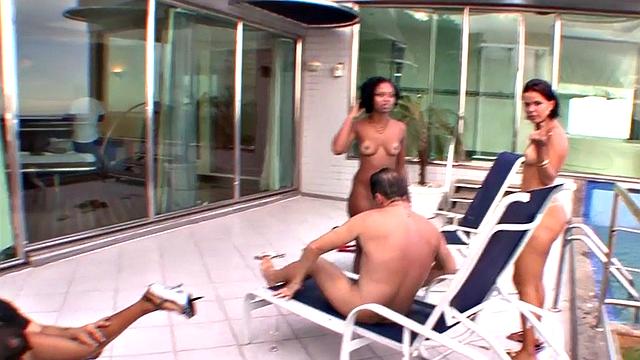 Cocksucking Latinas nailed in anal orgy until cumshot