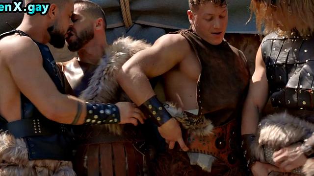 Manly Vikings at outdoor camp in wild 4some