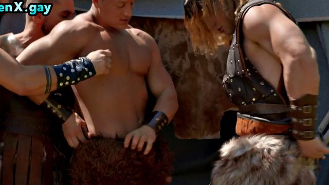 Manly Vikings at outdoor camp in wild 4some