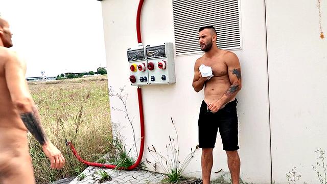 Dirty gay enjoys fucking outdoors from behind