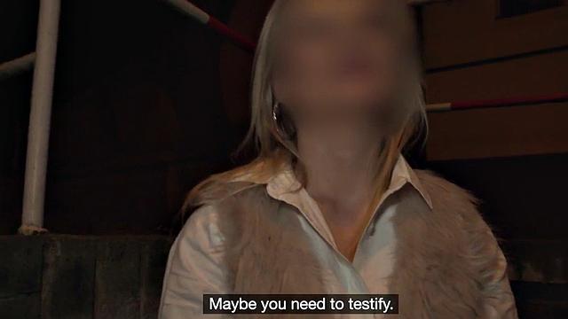 Blindfolded blondie throating priest before riding him