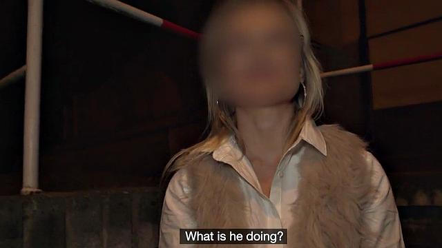 Blindfolded blondie throating priest before riding him