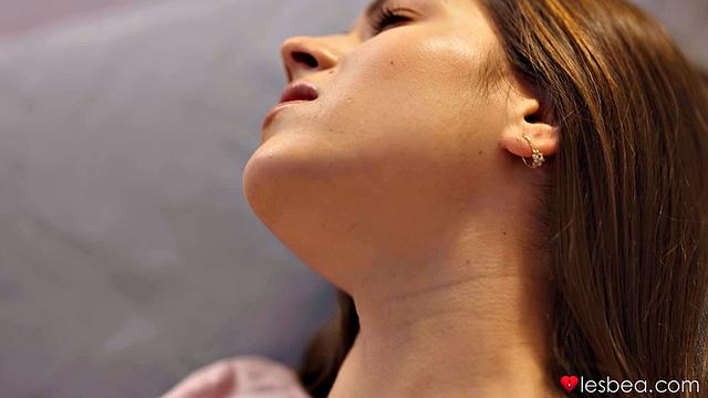 Adorable lesbians share double dildo