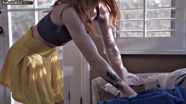 Petite babe bounces on lover's dick