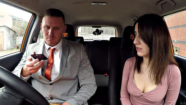 Brunette eurobabe rides dick in the car before POV fucked