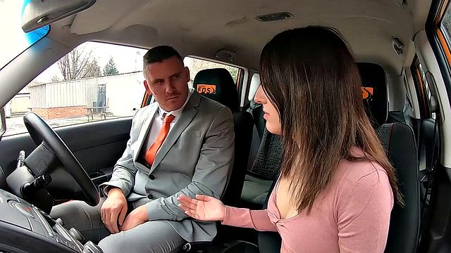 Brunette eurobabe rides dick in the car before POV fucked