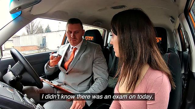 Brunette eurobabe rides dick in the car before POV fucked