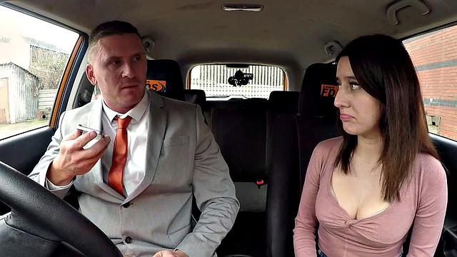 Brunette eurobabe rides dick in the car before POV fucked