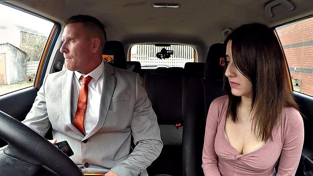 Brunette eurobabe rides dick in the car before POV fucked