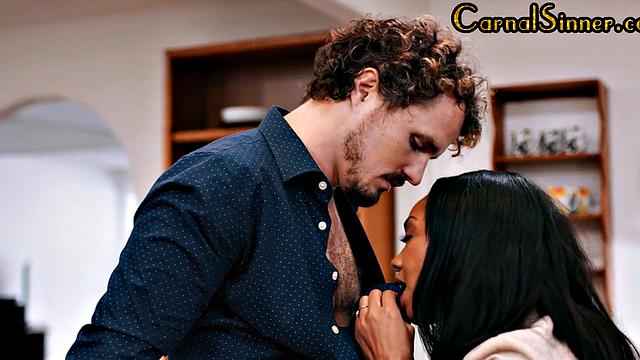 Hairy Ebony secretly fucked in kitchen by neighbor