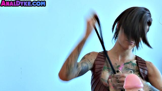 Strapon lesbian babe eaten out in POV