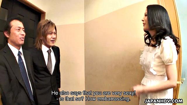 Dark-haired Japanese lady fucked by men