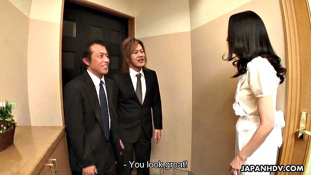 Dark-haired Japanese lady fucked by men