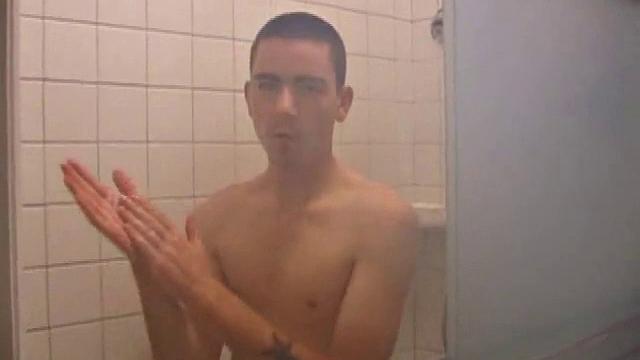 As Dan takes a shower he soaps down his wet naked body, working up a good lather and nice big boner. After edging himself a few times, he's squirting out a monster cum gusher.