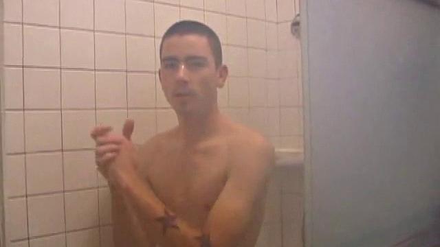 As Dan takes a shower he soaps down his wet naked body, working up a good lather and nice big boner. After edging himself a few times, he's squirting out a monster cum gusher.
