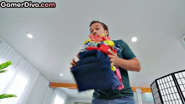 Cute gamer babe smashed in 3some