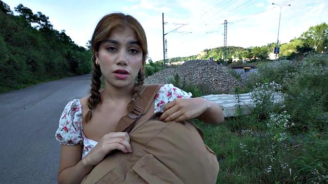 Ponytail amateur throating in outdoor POV fuck