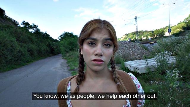 Ponytail amateur throating in outdoor POV fuck