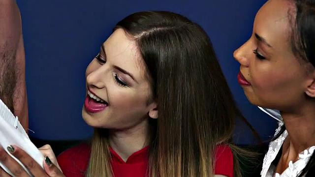 CFNM wedding dress Ebony jerks old cock in 3some with Friend