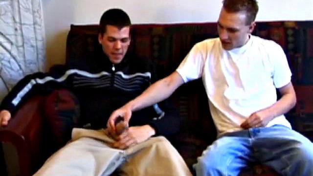 Matthew has his big dick out for a jerk off session, but quickly tucks it away when he hears Tye arrive. Then it's right back out when Tye offers to play.