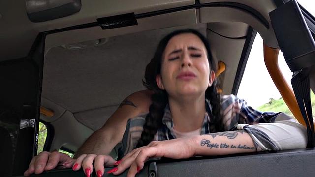 Public tattooed taxi nympho fucked outdoor by driver