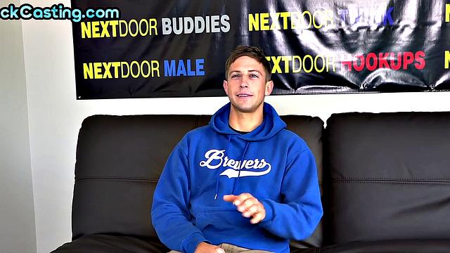 Amateur solo with handsome body on casting jerks dick