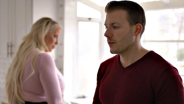 Big-titted stepmom riding stepson in the kitchen