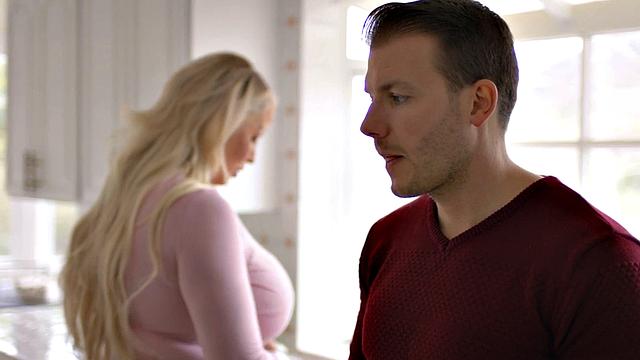 Big-titted stepmom riding stepson in the kitchen