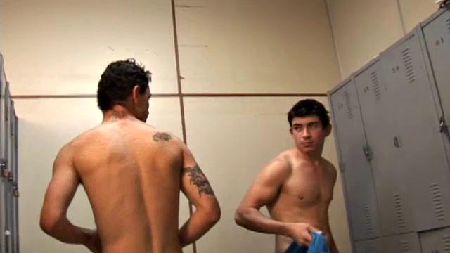 Gilson finishes his workout and heads to the locker room for a shower. After the shower, he meets a very hot guy who can't find his towel, and gives him his. 