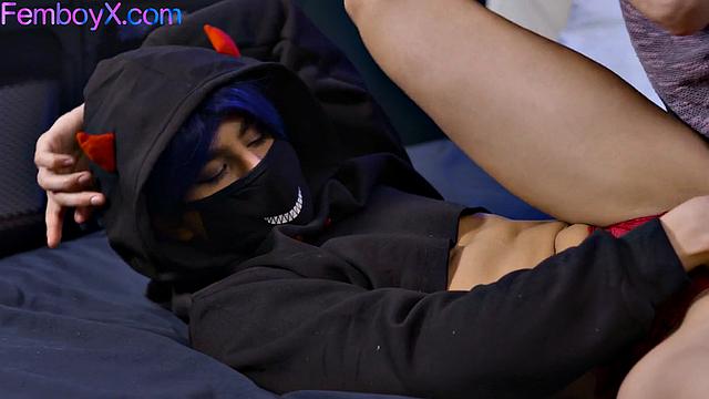 Longhair femboi tickled before anal