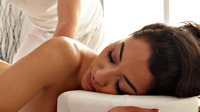 Oiled tiny babe pounded by masseur at romantic massage