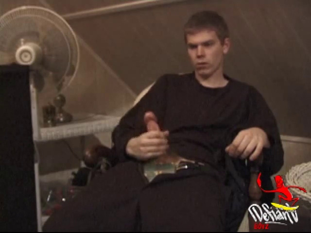 When we look in on Christian, he already has his hard cock out and he's giving it a real good stroking. It doesn't take long before he spills his nut, but Christian continues jacking off and soon he squeezes out a second cum load.