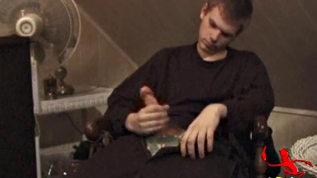 When we look in on Christian, he already has his hard cock out and he's giving it a real good stroking. It doesn't take long before he spills his nut, but Christian continues jacking off and soon he squeezes out a second cum load.