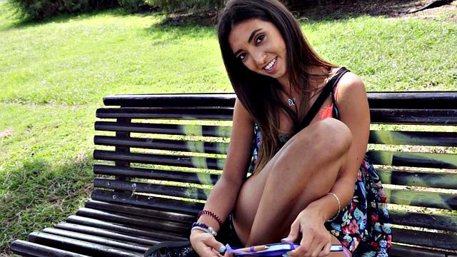 Pulled brunette riding and sucking big shaft in POV