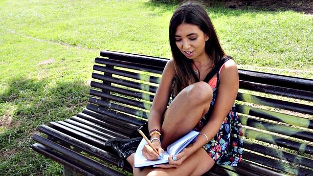 Pulled brunette riding and sucking big shaft in POV