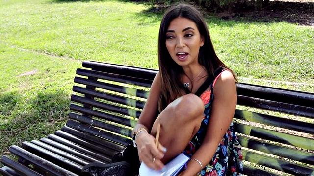 Pulled brunette riding and sucking big shaft in POV