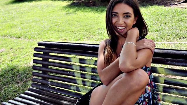 Pulled brunette riding and sucking big shaft in POV