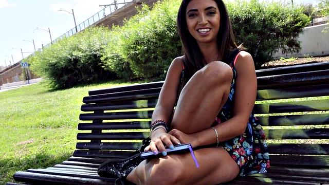 Pulled brunette riding and sucking big shaft in POV