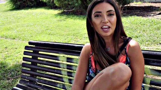 Pulled brunette riding and sucking big shaft in POV