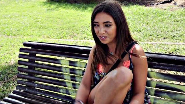 Pulled brunette riding and sucking big shaft in POV