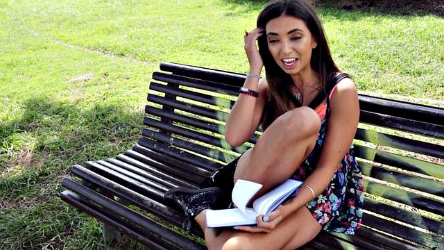 Pulled brunette riding and sucking big shaft in POV