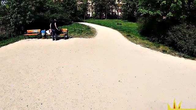 Real outdoor blowjob with picked skank