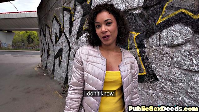 Cutie ebony fucked outdoors for money POV