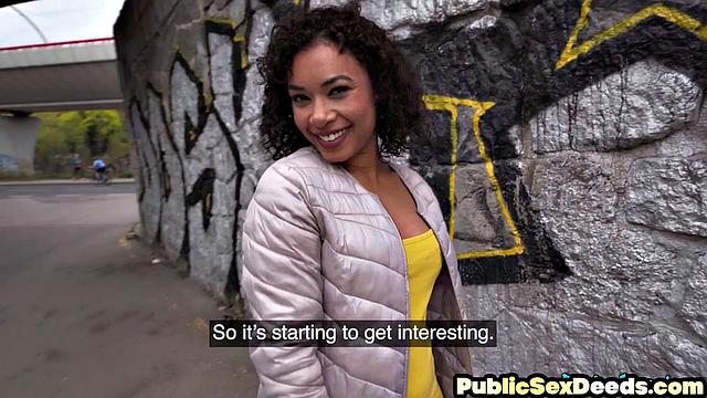 Cutie ebony fucked outdoors for money POV