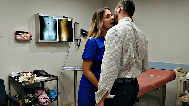 Intense blonde sex tape: skinny babe in uniform rides a big dick, then gets a cumshot on her big tits