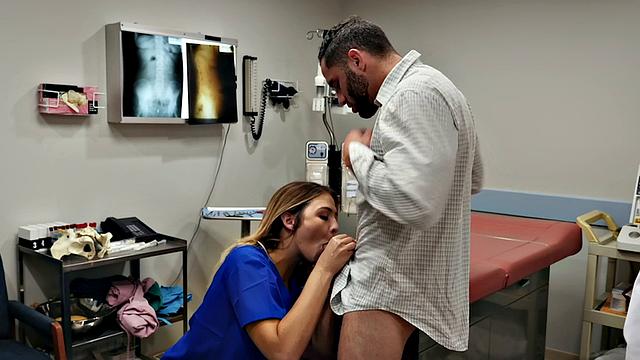 Intense blonde sex tape: skinny babe in uniform rides a big dick, then gets a cumshot on her big tits