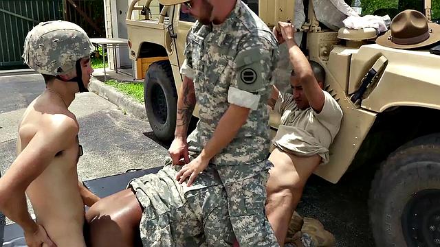 Military commander watches Black 3some fucked outdoors