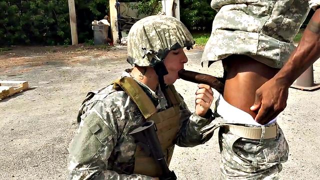 Military commander watches Black 3some fucked outdoors