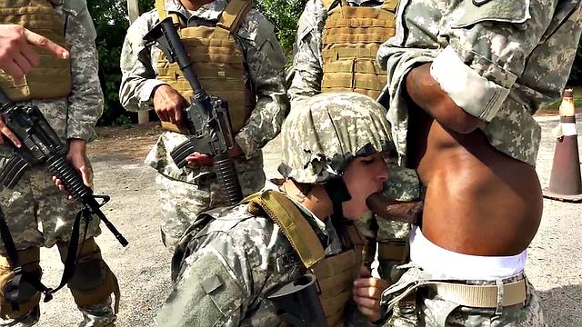 Military commander watches Black 3some fucked outdoors